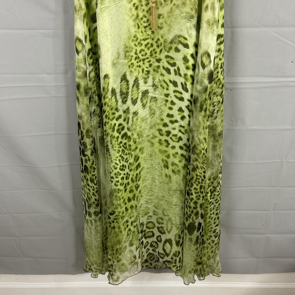 Kasia De Gelaque Dress One Size Kaftan Silk Maxi Leopard Green Rhinestone Boho - Picture 3 of 12